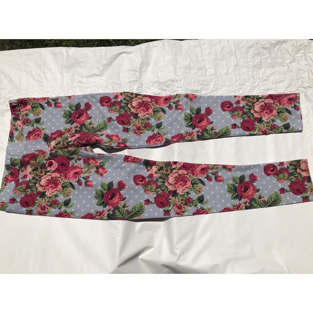 Matilda Jane 435 Girl 14 Blue Gray W/Burg Roses & Dots Stretch Legging Pant